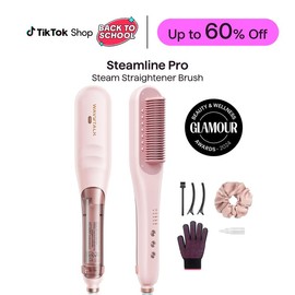 Wavytalk Steamline Pro Steam Hair Straightener Brush Hair Straightening Comb with Scrunchie and Glove:_Blue