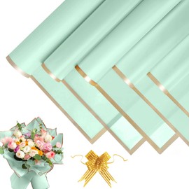 20 Sheets Bouquet of Wrapping Paper - Waterproof Wrapping Paper, Flower Paper with Ribbon, Floral Paper for Gift Wrapping, Flowers, Arts and Crafts (Green, 58 x 58 cm)