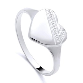 925 Sterling Silver Engraved HEART Signet Ring size K L M N O P Q R S (L)