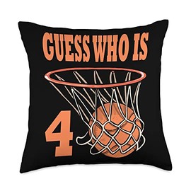 4 BDay Basketball Guess Who 4 Birthday Party Kid Happy 4 Year Old Basketball 4th Birthday Throw Pillow, 18x18, Multicolor
