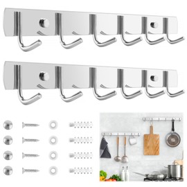 UNINGYI Pack of 2 Kitchen Coat Hooks with 6 Hooks, Stainless Steel Coat Hooks for Kitchen, Bathroom, Living Room and Hallway 32 cm