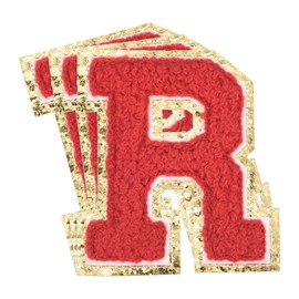 sourcing map 3Pcs Chenille Letters Patches Large Size 3.15"x2.76" Iron-on Letters R Golden Glitter Embroidered Patch for Clothing, Shoes, Hats, Backpacks (Red)