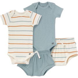 Modern Moments by Gerber Baby Boys' Short Sleeve Bodysuit and Shorts Set, Ivory 2 Color Stripe/Medium Teal, 24 Months