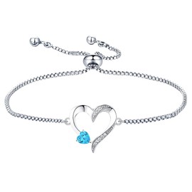 YL Heart Bracelets 925 Sterling Silver Love Heart Bracelet Created Aquamarine Jewelry for Women