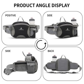 Water Resistant Bum Bag with Water Bottle Holder and Multi-Pockets, Large Capacity Waist Fanny Pack Bumbag for Dog Walking Hiking Travel Sports Women Men