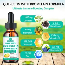 WellVeraVida WellVeraVida 2 Pack Quercetin with Bromelain Liquid Drops, 4X Stronger Than Capsules & Pills, 7-in-1 Organic Zinc Quercetin 1000mg with Bromelain 500mg Vitamin C D3 Immune Support