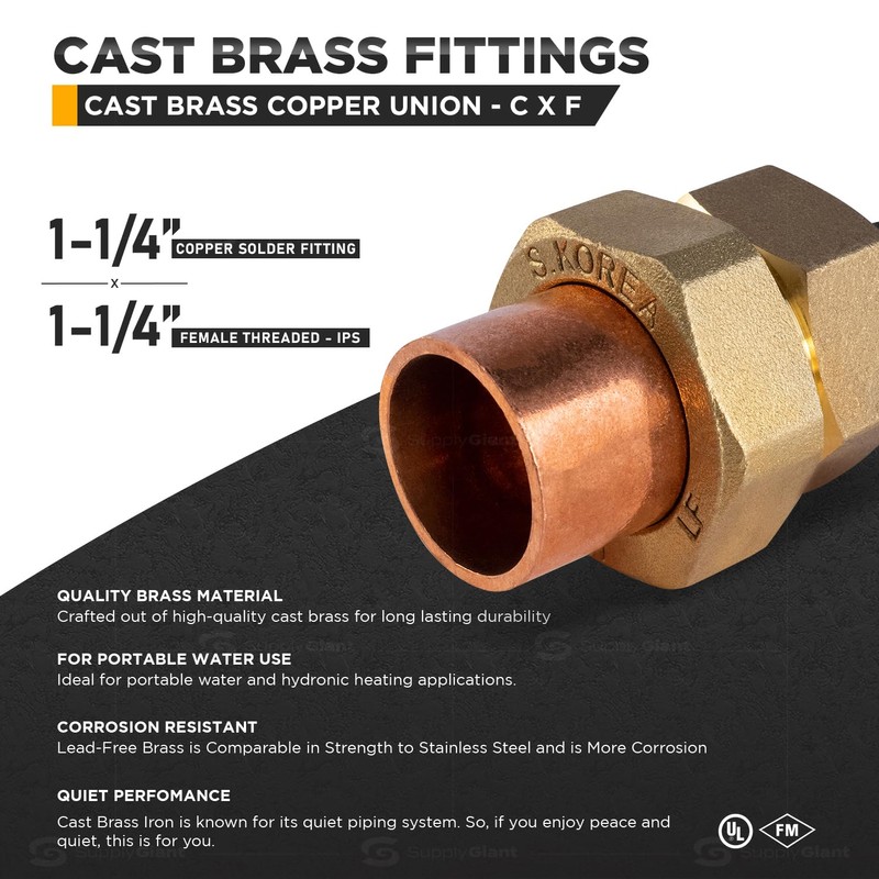 Supply Giant DDGV0114 1-1/4" Copper Union Fitting with Sweat to