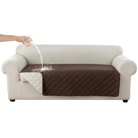 Genina Waterproof Couch Cover, Washable Anti-Slip 86.6 inch Sofa Covers with 4 Cushions, Sectional Couch Covers for Pets Friendly, Sofa Slipcovers for Dogs Cats, (86inch/Chocolate)