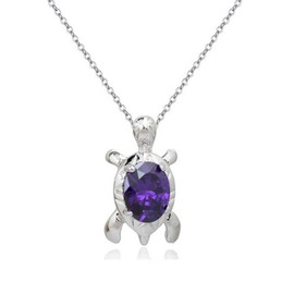 Crystalline Azuria Women Girls 18ct White Gold Plated Purple Violet Zirconia Crystals Turtle Pendant Necklace 17.7 inches