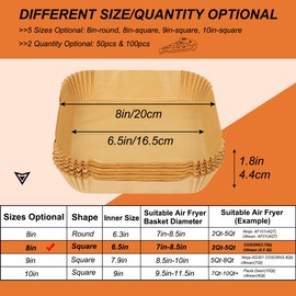 BYKITCHEN Small Air Fryer Disposable Liners for 2 to 5 QT Airfryer, 200PCS Mini Air Fryer Parchment Paper Liners, Compatible with CHEFMAN 2 QT, Cosori 2.1 QT, Dash 2.6 Qt, Instant Pot Mini Airfryer