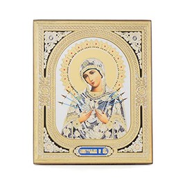 NKlaus 11372 Mother of God Seven Arrows Wooden Icon 10 x 12 cm Christian Orthodox