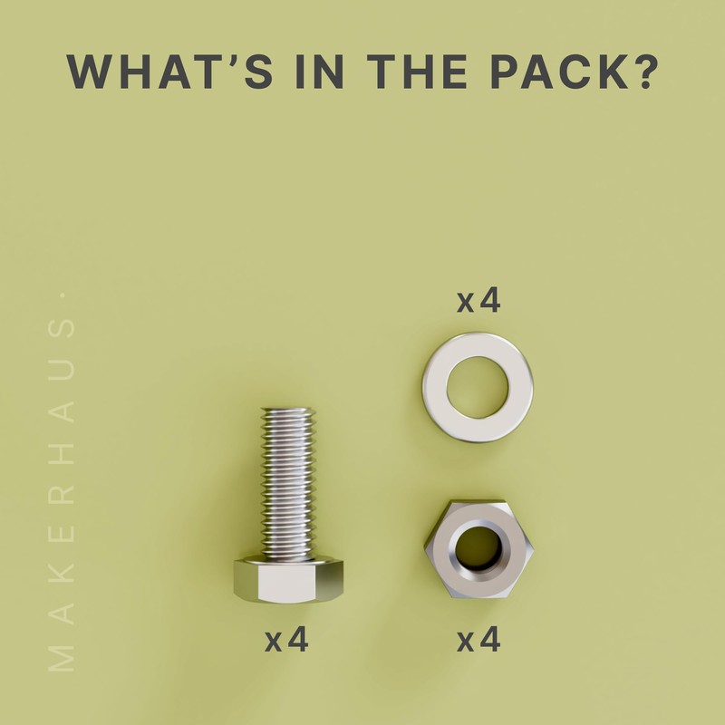 MAKERHAUS M6x16 Hex Bolt Set (4 Pack) Nut & Washer