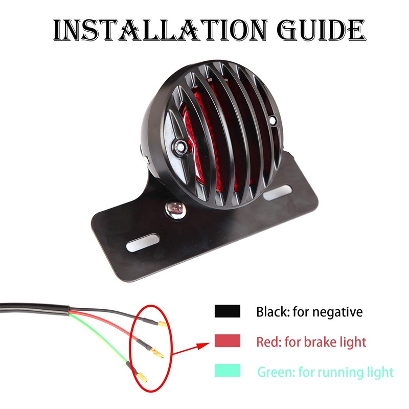 JMTBNO Motorcycle Rear Light Brake Light Number Plate Light Round