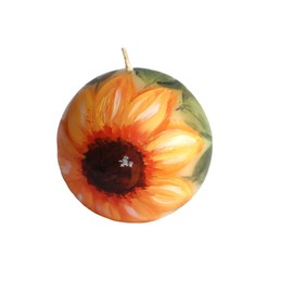 Decorative Unscented Round Ivory Candle with Hand Painted Yellow Gold Sunflower Fall Bohemian Decor Autumn Decorations