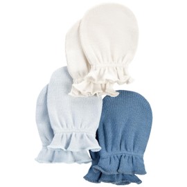 Carter's Baby Girls' 3-Pack Scratch Mittens Set (Blue/Ivory, 0-3 Months)