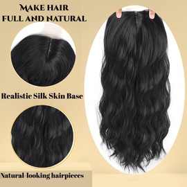 Lumhun 16Inch Hair Toppers for Women with Thinning Hair, Heat Resistant Fibre Synthetic 6.5" x 6.5" Base, Curly Wavy Topper for Women (Natural Black, 16inch)