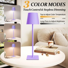 CHLORANTHUS 2 Pack Cordless Table Lamps, 3 Colors Stepless Dimming, 5000mAh Rechargeable Battery LED Desk Lamp for Bedroom/Couple Dinner/Desk/Cafe/Dining Room/Terrace