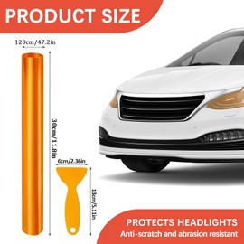 VBGURR Car Headlight Tint, Headlight Tint for Car Waterproof Headlight Tint Film for Rear Light Car Tint Film 30 X 120cm (Orange)