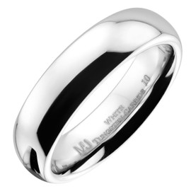 MJ Metals Jewelry Classic Mirror Polished White Tungsten Carbide 6mm COMFORT FIT Wedding Band Ring Size 10