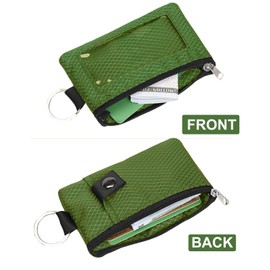 Minimalist Wallet For Womens Mens RFID Blocking, Keychain Wallets with Lanyard, Small Wallet with Key Ring, Zipper ID Case Wallet with ID Window, ID Holder for Cards Cash Travel Wallet Olive Green