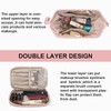 Travel Makeup Bag,Large Double Layer Cosmetic Bag,Waterproof Leather Make up