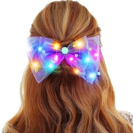 Reaky Leuchtende Haarspange mit LED-Schleifenclips, Perlen-Haarspangen, Haarschmuck für Frauen (Purple)