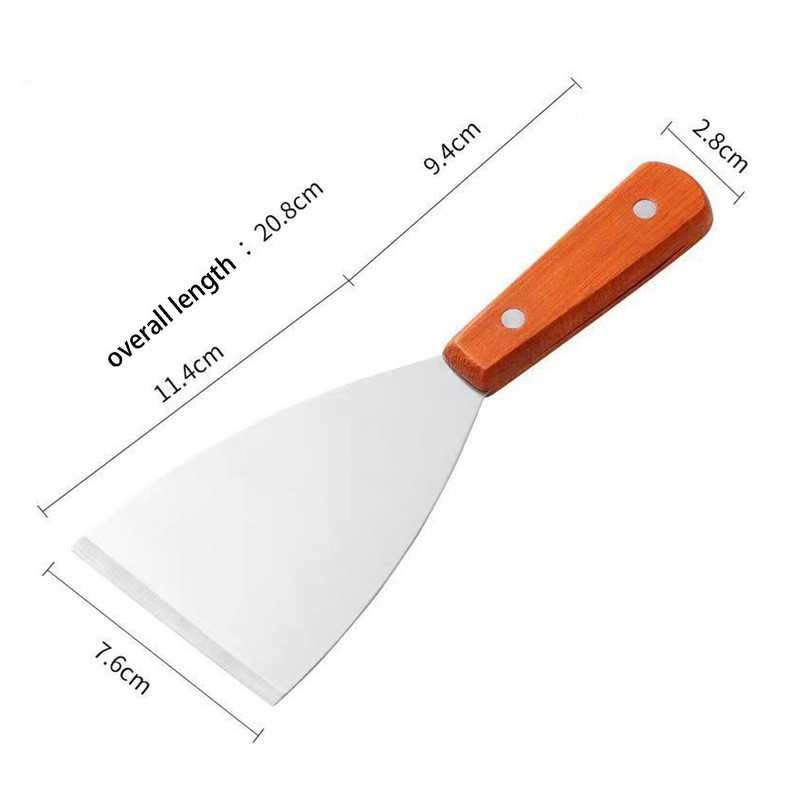 Stainless Steel Grill Scraper 2PCS, with Wooden Handle, Slant Edge,
