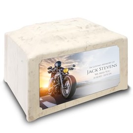 GetUrns Devotion Diamond Adult Cremation Urn for Human Ashes I Motorcycle UV Printing Cultured Marble Urns for Male and Female I 200lbs