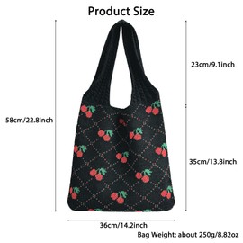 Ovida Cute Plaid Cherry Crochet Bags for Women Summer Travel Beach Tote Bag Y2k Aesthetic Knit Bag Fairy Grunge Accessories
