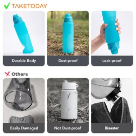 TakeToday Collapsible 32oz Silicone Water Bottles, Foldable Travel Bottle with Strap, BPA Free, Leakproof for Hiking, International Travel, Outdoors(Blue)