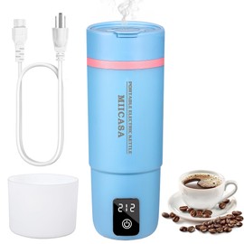 MIICASA Travel Electric Kettle, Portable Small Tea Coffee Kettle with Waterproof Boot, 6 Temperature Controls Water Heater Boiler, 304 Stainless Steel Auto Shut-Off Boil Dry, 17oz (Round Blue)