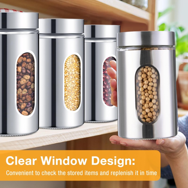 Mimorou 3 Pcs Stainless Steel Canister Set with Glass Windows