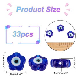 DICOSMETIC 33Pcs Flower Glass Beads Dark Blue Evil Eye Charms Glass Beads Lampwork Beads Strands Flat Loose Beads Small Spacer Beads for DIY Crafts Jewelry Making, Hole: 1.6mm
