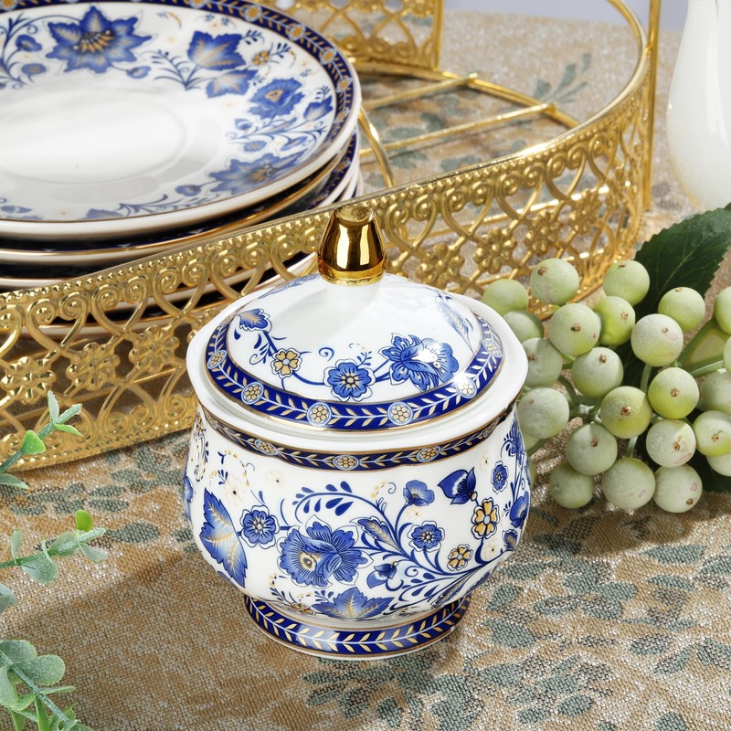 fanquare Porcelain Tea Sets,Blue British Coffee Cups& Saucer Service for