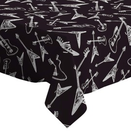 Q-Beans Rectangle Oblong Decorative Tablecloth [Size: 60 x 90 inch], Washable and Reusable Table Cloth Cover for Indoor and Outdoor ( Rock Roll Electric )