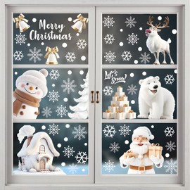 Joyoldelf Christmas Window Stickers - 9 Sheets Christmas Window Cling Christmas Window Decoration, Window Decal White Stereo Static Sticker for Xmas Window Display Decoration