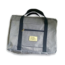 Airlines Under Seat Cabin Bag 45x36x20 - Foldable Travel Duffle Hand Luggage Bag Carryon Luggage Overnight Bag Weekend Bag - Large Capacity Folding Travel Bag for Women and Men 25L (Blue Stripe)