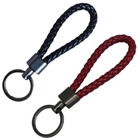 JJiaoLinin Braided Leather Keychain, 2 Pcs Leather Car Key Holde, Elegant Leather Keychain, PU Braided Keychain, Zinc Alloy, for Car Home Office Keys(Red and Black)