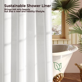 Vinabo White 180 x 200 cm Anti-Mould Polyester Fabric Waterproof Shower Curtain with 12 Rings