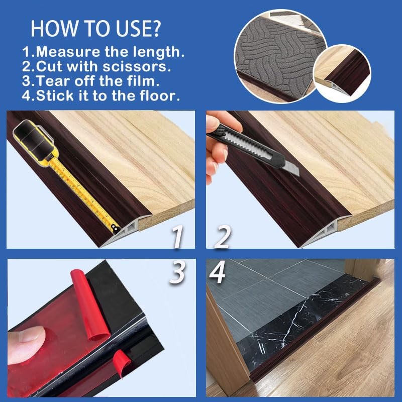 Vinyl Floor Transition Strip Door Threshold Self Adhesive 72 inch,