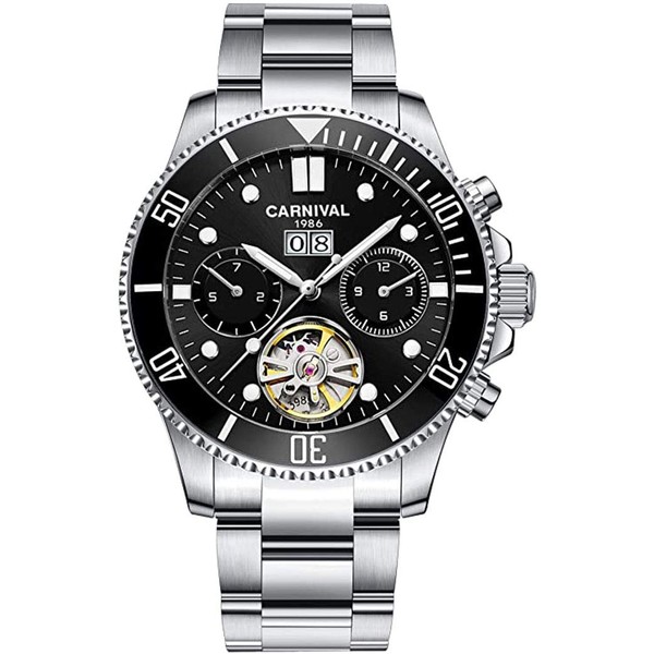 MASTOP Luxury Luminous Waterproof Watch Mens Automatic Mechanical Wrist Watch Silver Stainless Steel (CA8880-silver Black)