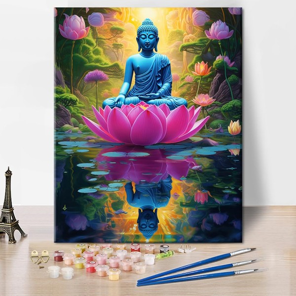TISHIRON Paint by Number Set for Adults, Buddha with Lotus