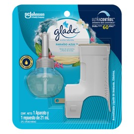Glade Aceites Naturales Aromatizante de Ambiente Continuo, Aparato Eléctrico y Repuesto, Aroma Paraíso Azul