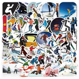 Winter Skiing Stickers,50 PCS Ski Vinyl Waterproof Decals for Water Bottles Computer Bicycle Skateboard Luggage Phone Pad Laptop Kids Teens Stickers Pack