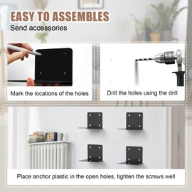 Eapele Invisible Floating Bookshelf, Heavy-Duty Hanging Bookshelves, Steel Constructed Wall Mounted Hidden Bookshelf with Mounting Hardware, 4PCS Black