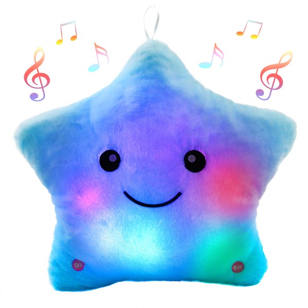BSTAOFY 13‘’ Creative LED Musical Glow Twinkle Star Lullaby Light up Stuffed Animal Toys Soothe Kids Emotions Birthday Christmas for Toddlers Kids, Blue