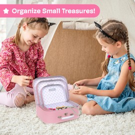 Jewelkeeper Vintage Suitcase Storage Boxes - 3 Sizes: Small (8x6x3 in), Medium (10x7x3.2 in), Large (11.5x7.5x3.75 in) - Baby Pink, Stackable, Sturdy Cardboard - Perfect for Decor, Storage, or Gifts