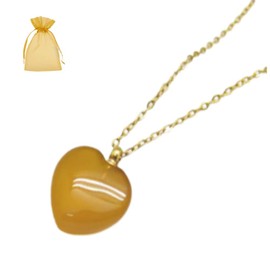 MADIOLA - Collar de Corazón en Chapa Oro 18K, Cuarzo Rosa, Aventurina, Agata, Obsidiana. Gemoterapia, Energiza Chakras, Curación Reiki, Feng Shui (Amarilla)