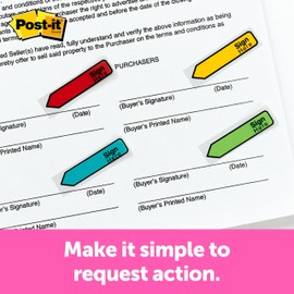 Post-it Message Sign Here Flags, 30/Dispenser, 4 Dispensers/Pack, .47 in Wide, Assorted Colors (684-SH)
