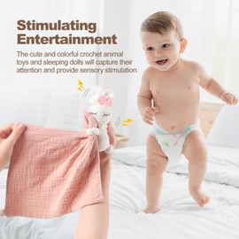 Plush Baby Rattle and Soft Doll Set – Handmade Crochet Toy Rattle for Newborns, Soft Plush Rabbit Rattle for Infants, Doll Blanket – Perfect First Toys for Baby Girl 0-6 Months